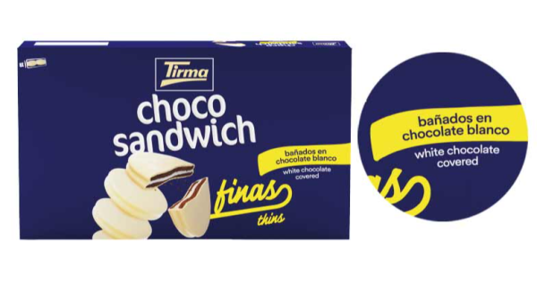 ChocoSandwich Finas Bañadas con Chocolate Blanco, de Tirma