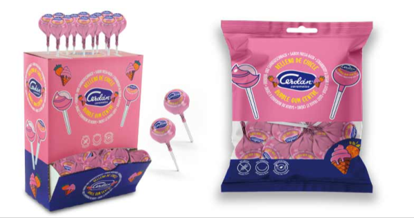 Chupa Fresa-Nata Relleno de Chicle, de Caramelos Cerdán