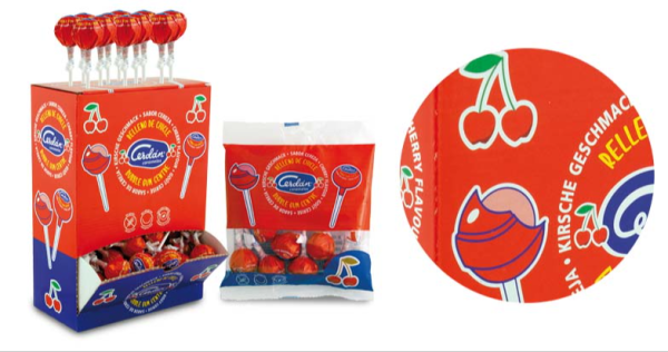 Caramelo con palo sabor Cereza relleno de chicle, de Caramelos Cerdán