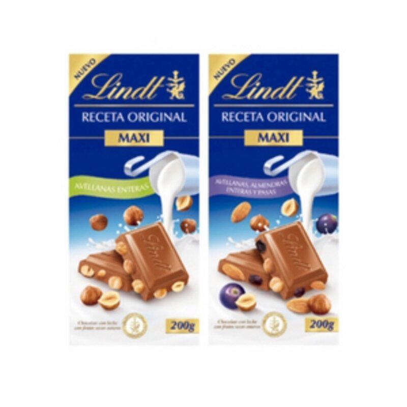Chocolate Receta Original Maxi Avellanas Enteras y Avellanas, Almendras Enteras y Pasas, de Lindt