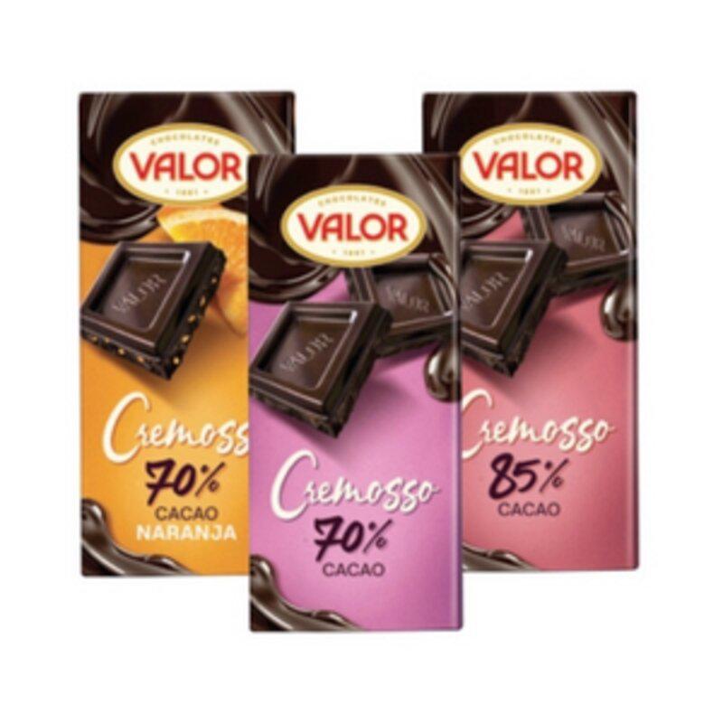 Chocolate Cremoso Naranja y Cacao 70%, Cacao 70% y Cacao 85%, de Chocolates Valor